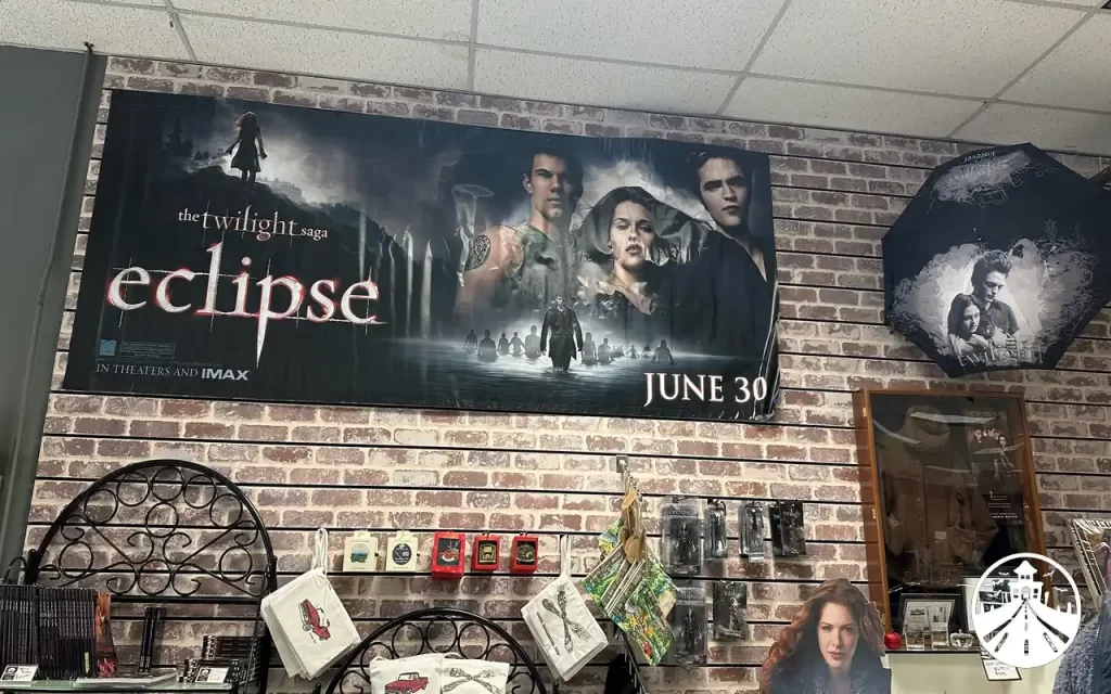 Interior of the Native to Twilight store in Forks, Washington, featuring Twilight-themed merchandise and decor.