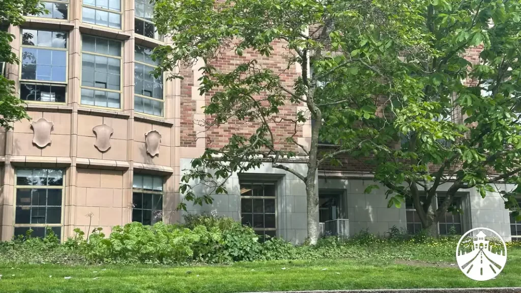 Contemporary view of the University of Washington music school building from the same spot seen in Rose Red.