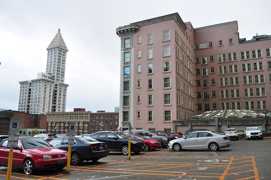 Exterior of the Arctic Club in Seattle showing the distinctive dome that houses the Dome Room, used as the Mirror Library interior in Rose Red.